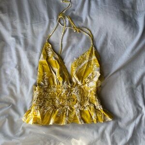 Sunny Yellow Leaf Print Halter Camisole